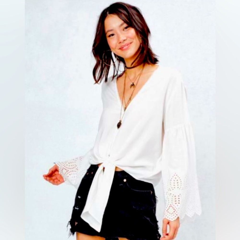 Ha Ha White Eyelet Front-Tie Top, Size M